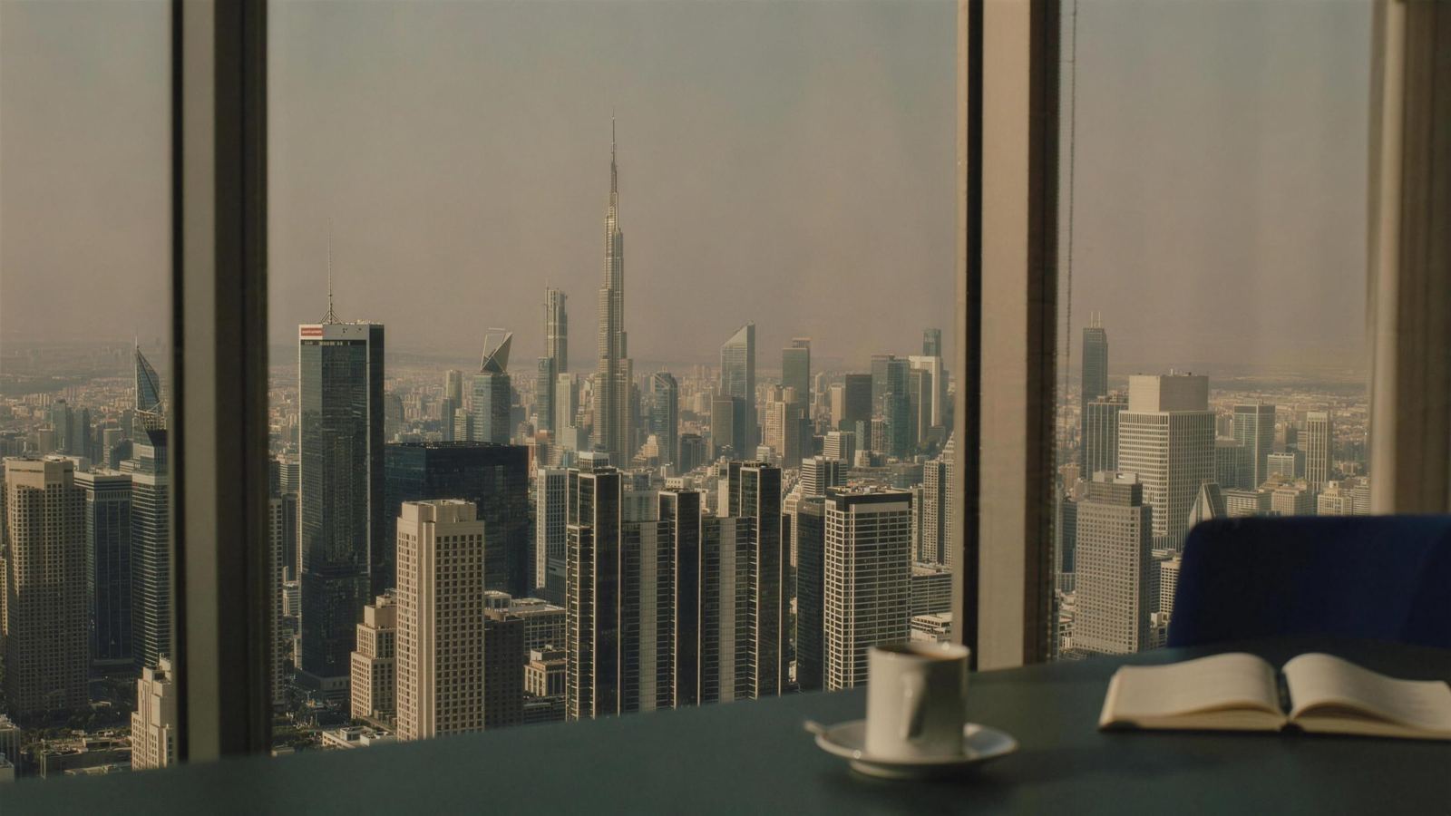 Dubai business district with the Burj Khalifa on the skyline