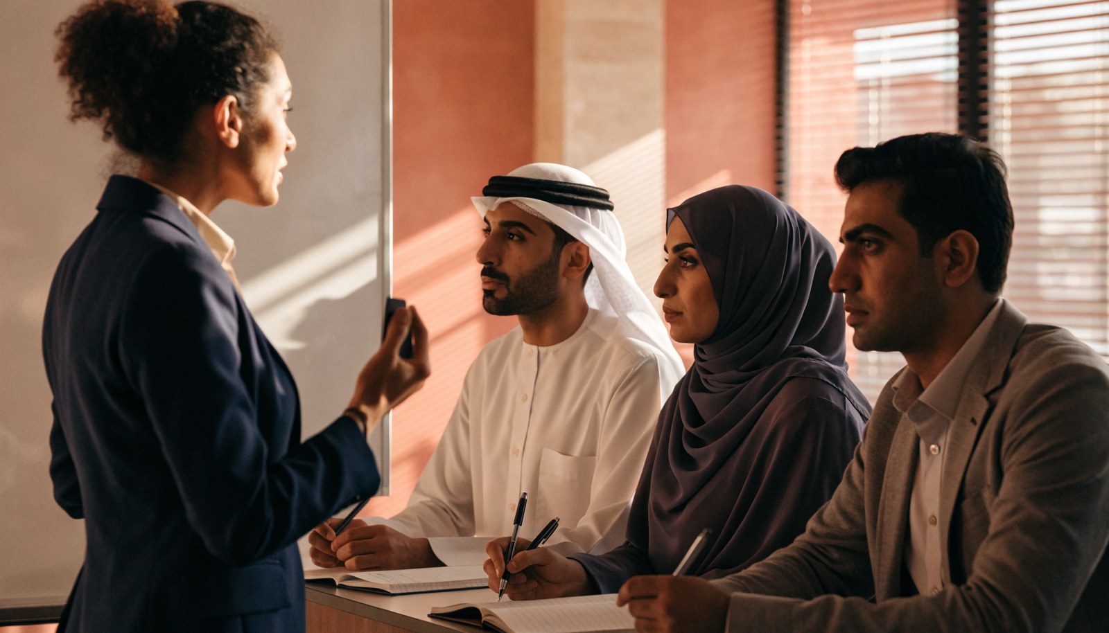 A trainer leading a workshop with hiring managers.